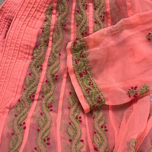 Vintage Embroidered Swimsuit Cover Up Midi Dress Sheer Coverup Beach Boho Light - Picture 5 of 6